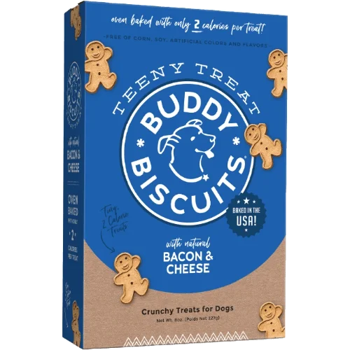 Bacon & Cheese Healthy Whole Grain Oven Baked Teeny Dog Treats 8 oz - Buddy Biscuits