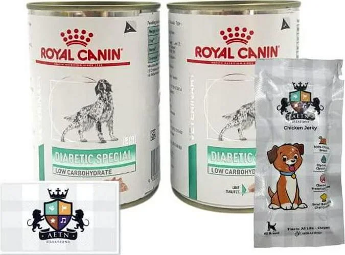 Diabetic Special Low Carbohydrate Dog Food Bundle Pack Of 2x410g Tins Wet Plus AETN Creations Chicken Treat Specially Formulated To Support Your Dog's Health