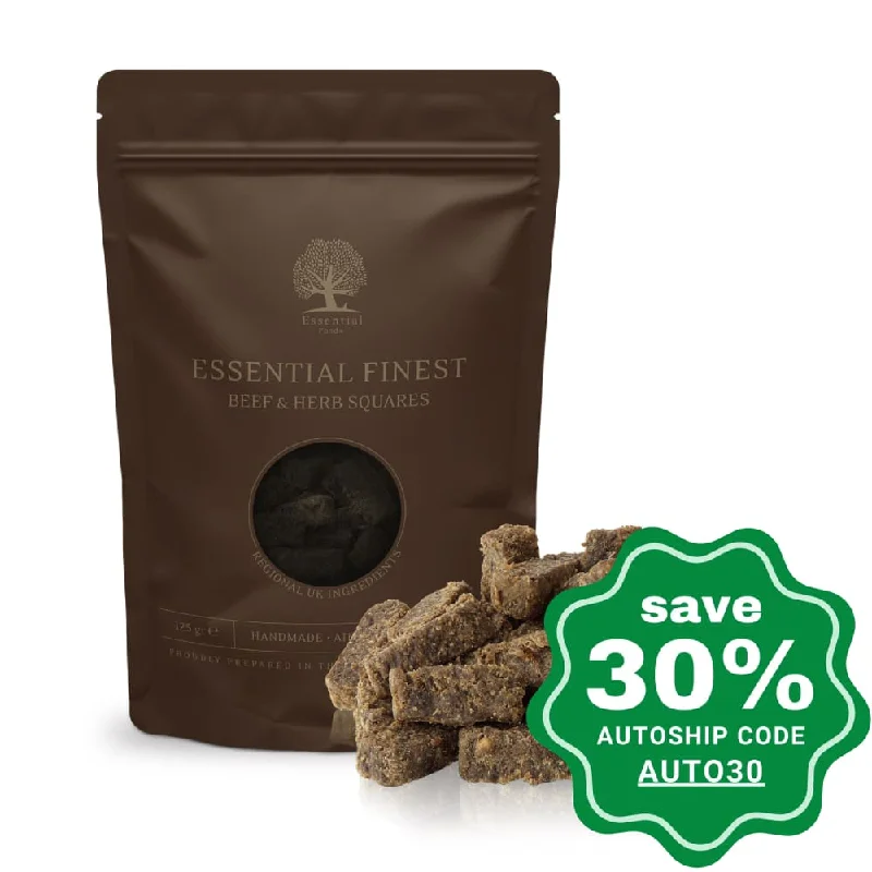 Essential Foods - Dried Treats For Dogs - Finest Beef & Herbs Squares - 125G