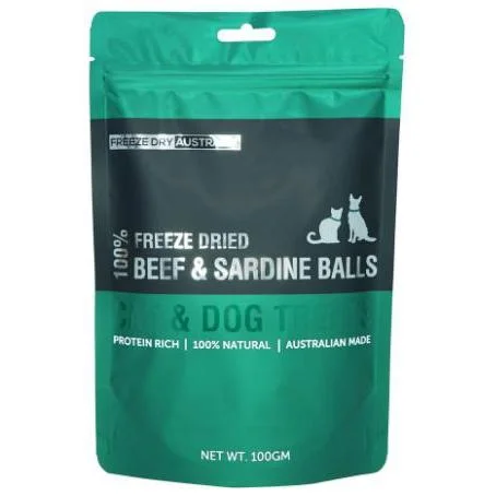 Freeze Dry Australia Beef and Sardine Balls Natural Treats for Cats and Dogs 100g