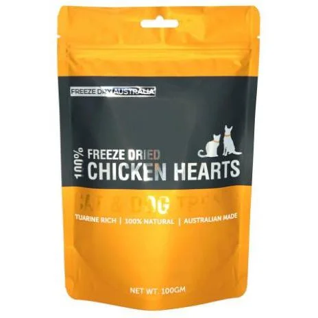 Freeze Dry Australia Chicken Hearts Natural Treats for Cats and Dogs 100g