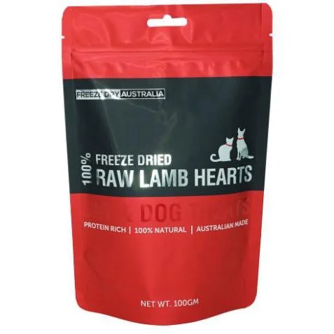 Freeze Dry Australia Raw Diced Lamb Hearts Natural Treats for Cats and Dogs 100g