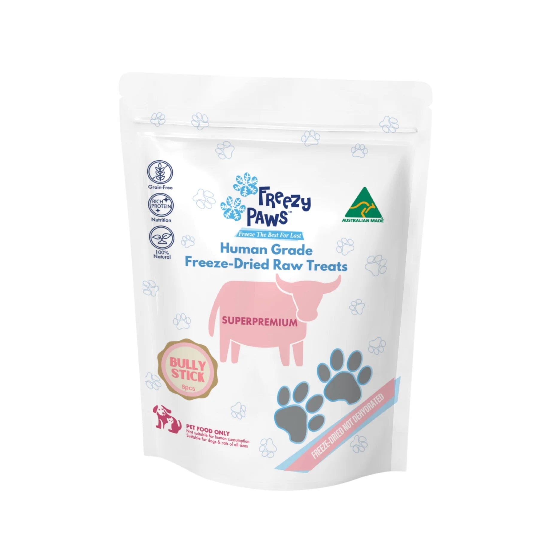 Freezy Paws Freeze Dried Beef Bully Sticks Dog Treats 8 Pack