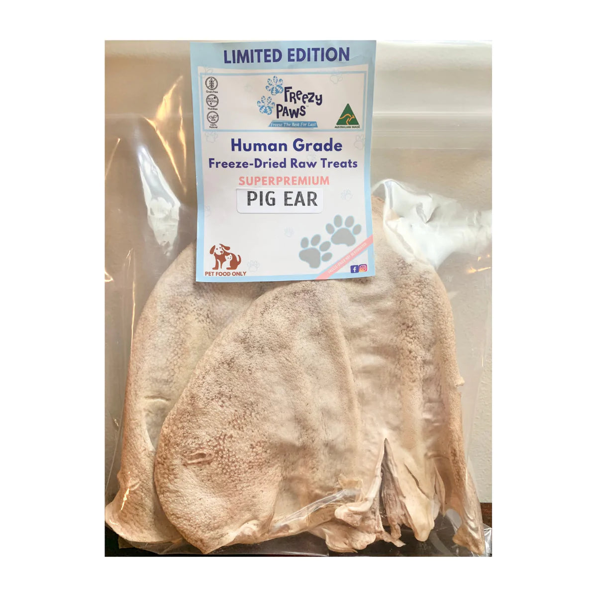 Freezy Paws Freeze Dried Pig Ear Jumbo Dog Treats 3 Pack