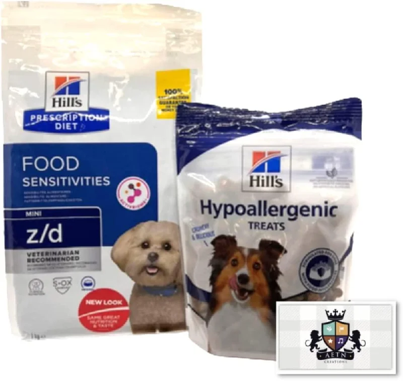 Mini Dry Dog Food Z/D Sensitivities 1kg, Hypoallergenic Treats 220g And AETN Creations Fridge Magnet Dietetic Pack For Sensitive Dogs With Allergies Balanced Mix Of Vitamins Minerals