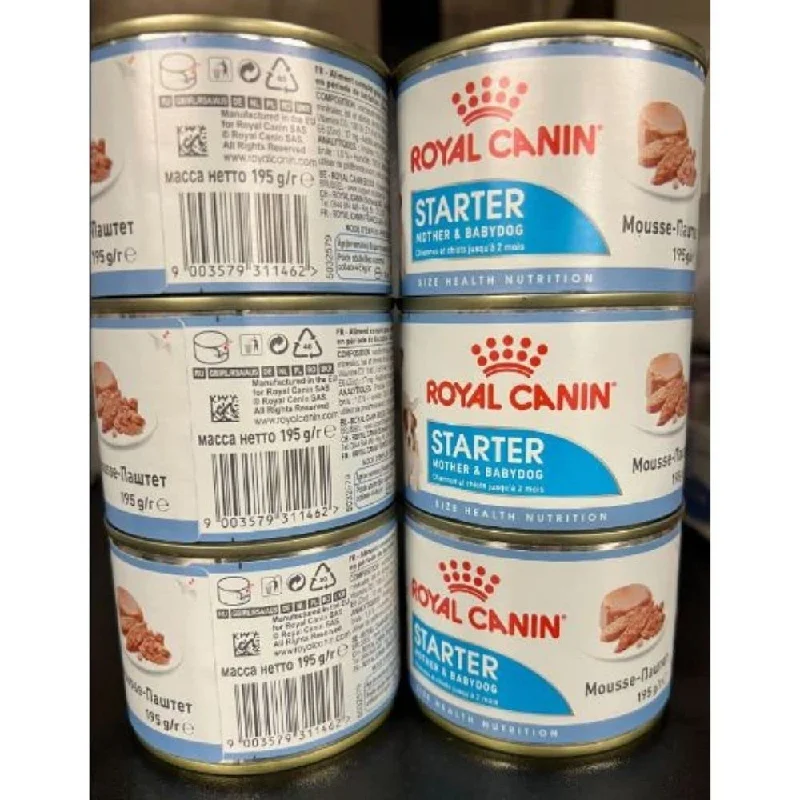 ROYAL CANIN Starter Mousse, Mother & Babydog Dog Food Cans 6 X 195g and Little Gift