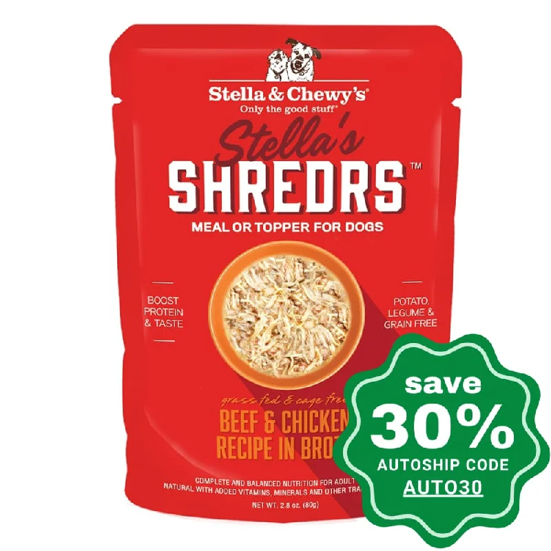 Stella & Chewy's - Wet Food For Dogs - Stella's Shredrs - Beef & Chicken Recipe in Broth - 2.8OZ (Min. 24 pouches)