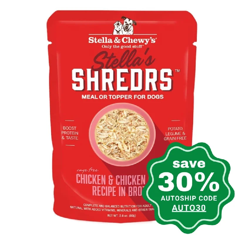 Stella & Chewy's - Wet Food For Dogs - Stella's Shredrs - Chicken & Chicken Liver Recipe in Broth - 2.8OZ (Min. 24 pouches)