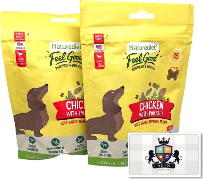 Training Treats For Dogs Pack Of 2x100g Feel Good Chicken With Parsley Flavour Soft Baked Biscuits In Natural Ingredients Plus AETN Creations Fridge Magnet Grain-Free Snacks Over 2 Months