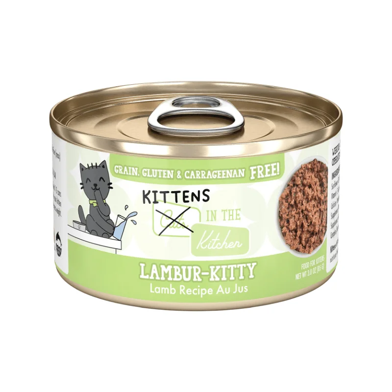 Canned Cat Food - KITTENS in the Kitchen, Lambur-kitty, Lamb Recipe Au Jus - 3 oz