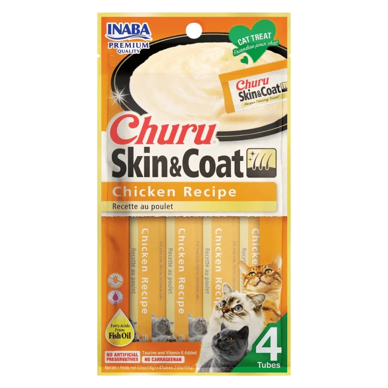 Creamy Cat Treat - CHURU SKIN & COAT - Chicken Recipe - 0.5 oz tube, 4 ct