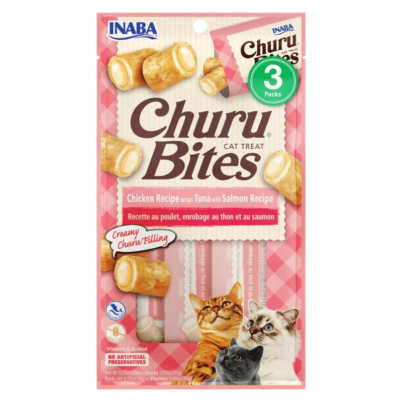 Soft & Chewy Cat Treat - CHURU BITES - Tuna with Salmon Recipe - 0.35 oz tube, pack of 3