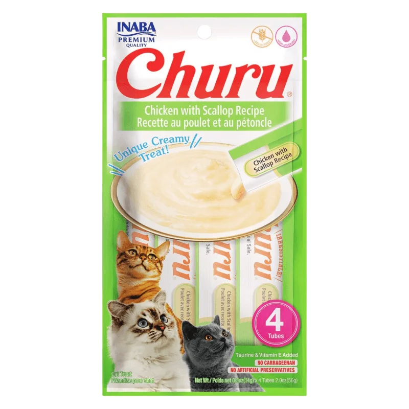 Creamy Cat Treat - CHURU - Chicken with Scallop Recipe - 0.5 oz tube, 4 ct