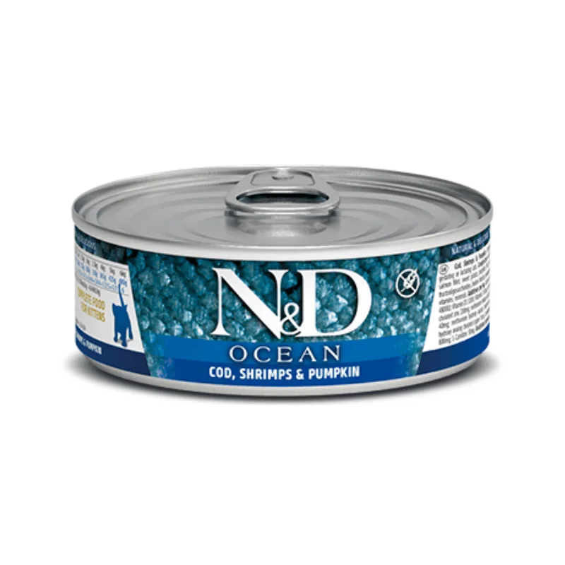 Canned Cat Food - N & D - OCEAN - Cod, Shrimp & Pumpkin - Kitten - 2.5 oz