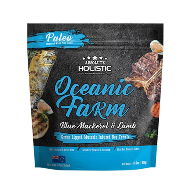 Absolute Holistic Dog Air-Dried Treats Oceanic Farm Blue Mackerel & Lamb 100g