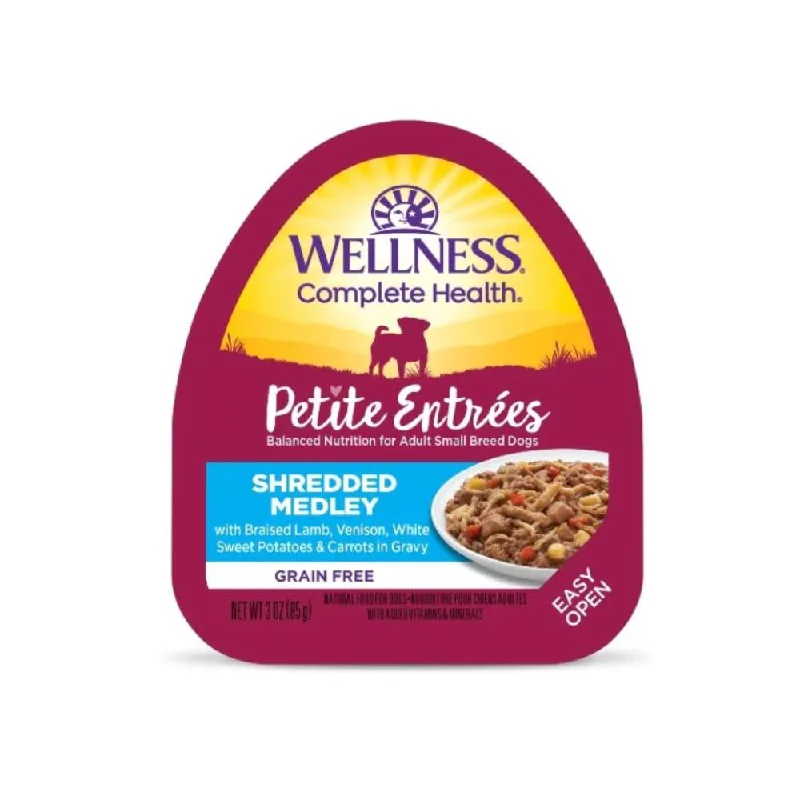 Wellness Dog Small Breed Petite Entrees Shredded Medley - Braised Lamb, Venison, White Sweet Potatoes & Carrots in Gravy 3oz